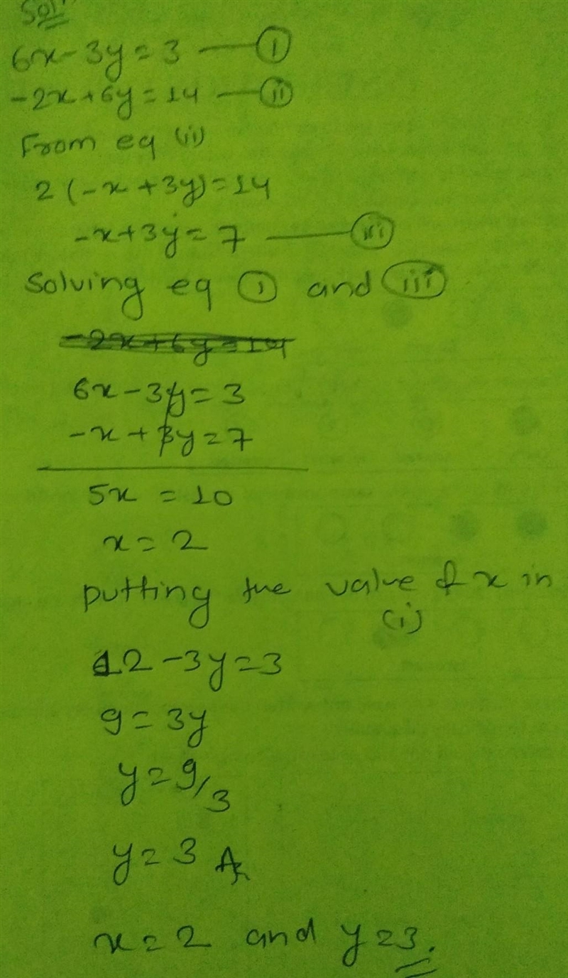 6x – Зу = 3 -2х + бу = 14-example-1