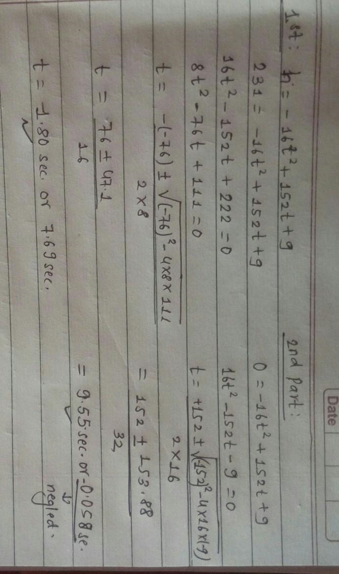 An object is thrown upward at a speed of 152 feet per second by a machine from a height-example-1