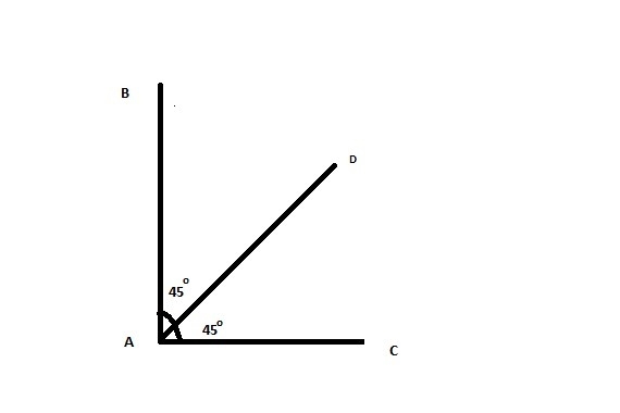 First in your notebook, draw a right angle, then draw a bisector of the right angle-example-1