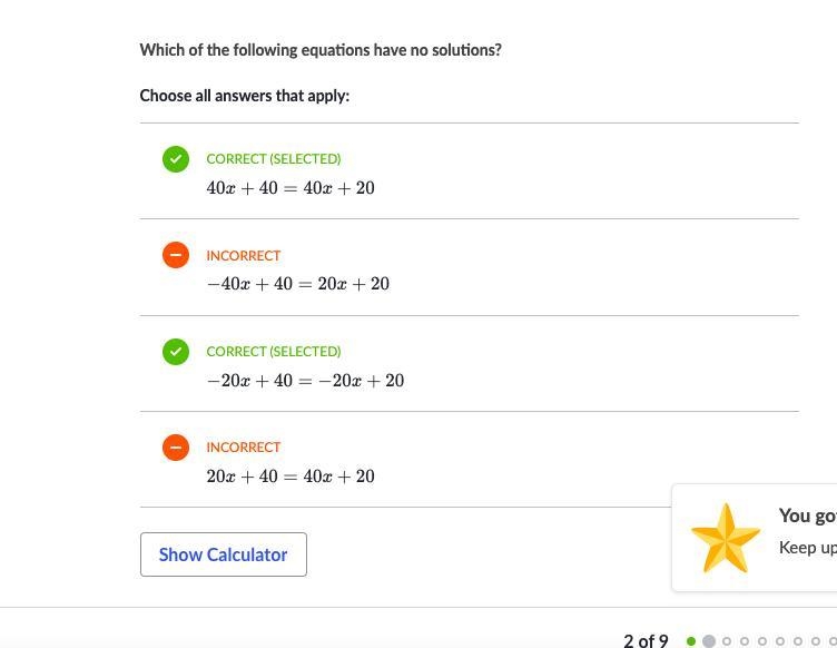 Which of the following equations have no solutions? Choose all answers that apply-example-1