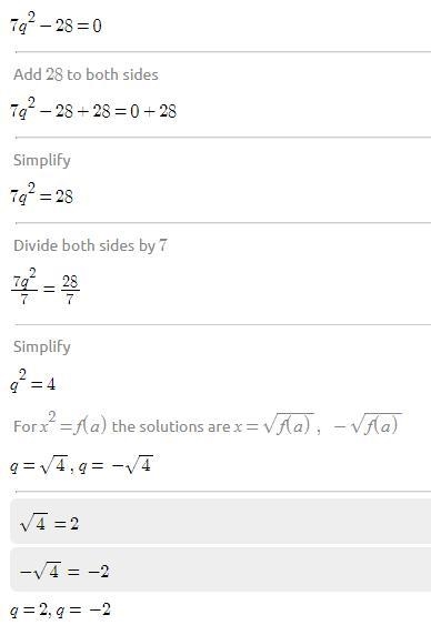 The solution set for 7q^2-28=0-example-1