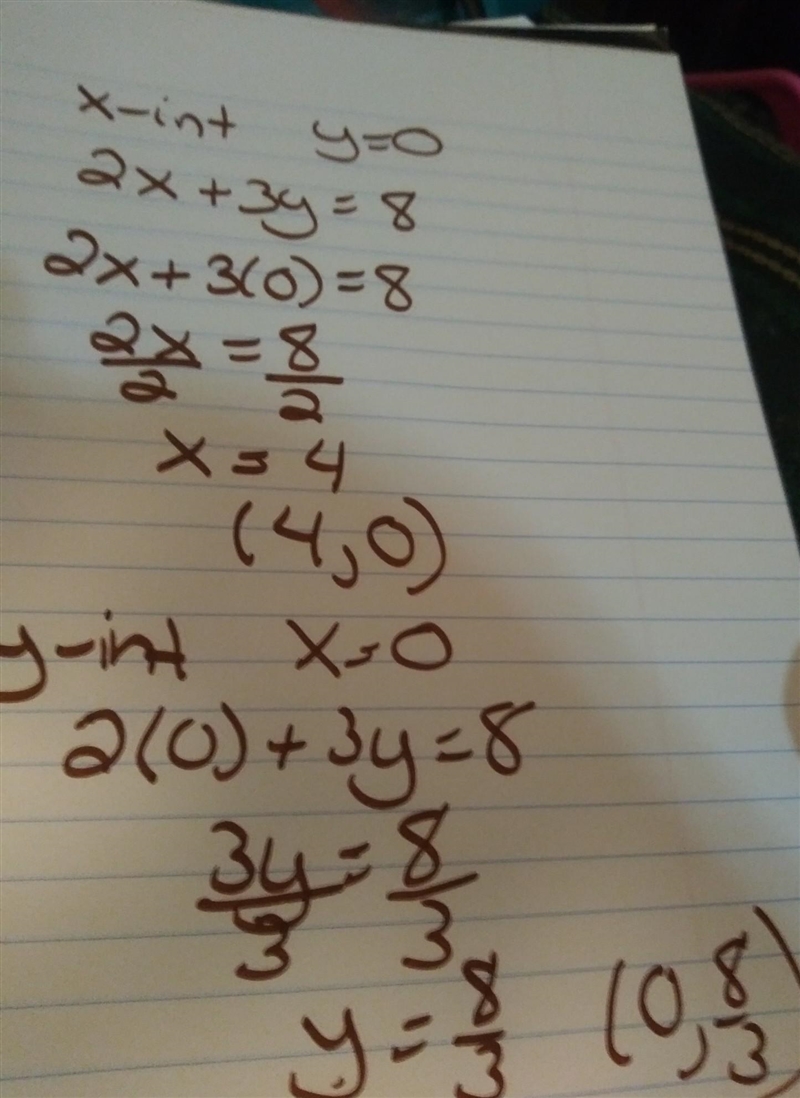 What is the x and y intercept 2x+3y-8=0-example-1