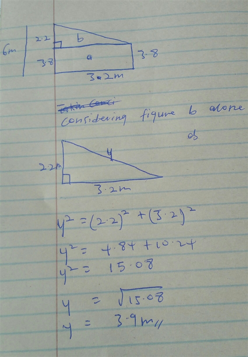 Two poles are located 3.2m apart. A wire links the tops of the two poles. Find the-example-1