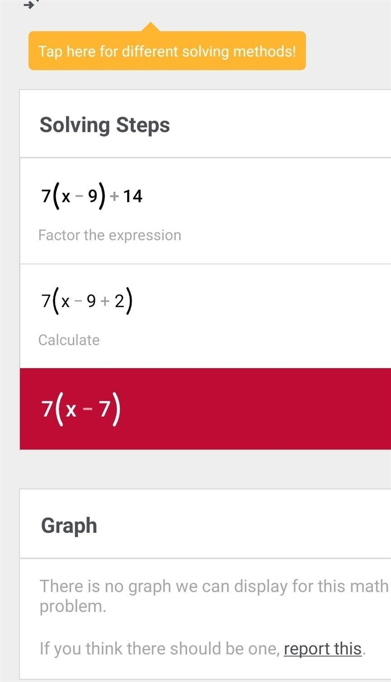 2 Points Which of the following best describes the algebraic expression 7(x-9)+14?-example-1