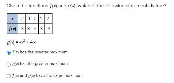 Given the functions ƒ(x) and g(x), which of the following statements is true?-example-1