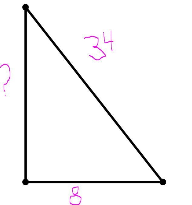 A 34-ft. ladder resting against the wall of a building forms a right triangle with-example-1