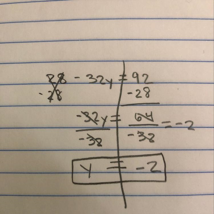 For 28-32x= 92 is -2 but the answer on the sheet im working on is 7. PLZ help me-example-1