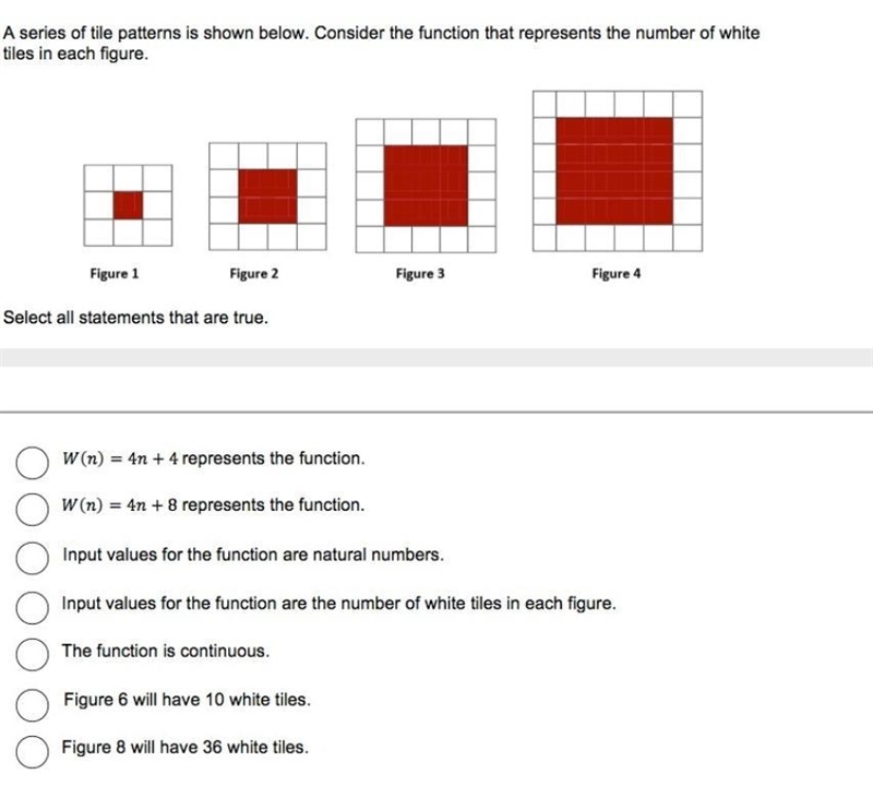 A series of tile patterns is shown below. Consider the function that represents the-example-1