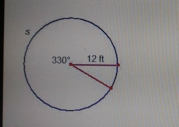 What is the approximate length of arc s on the circle below? Use 3.14 for pi. Round-example-1