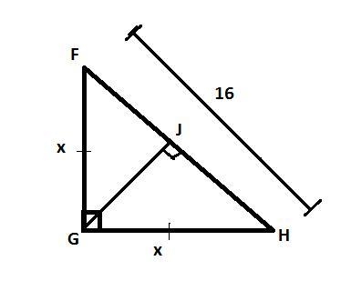 Triangle FGH is an isosceles right triangle with a hypotenuse that measures 16 units-example-1