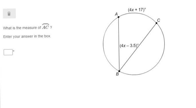 (4x + 17) What is the measure of AC ? Enter your answer in the box. (4x – 3.5)-example-1