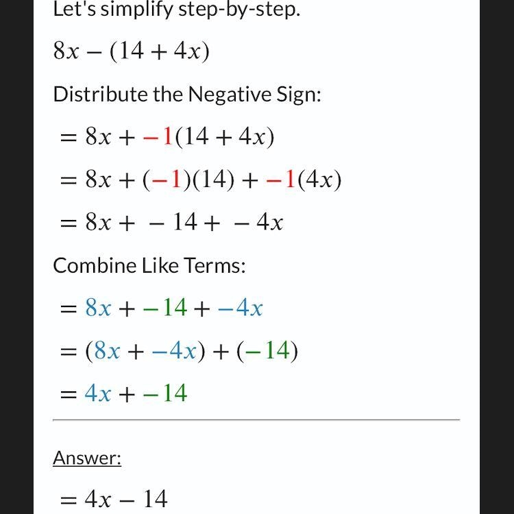 Simplify: 8x - (14 +4x)-example-1