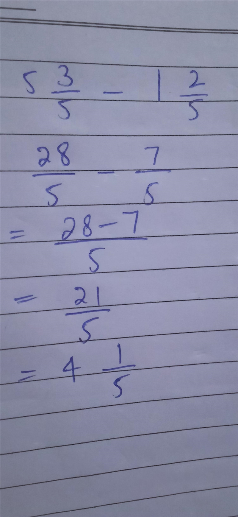 5 3/5 - 1 2/5 in mixed number in simplest form-example-1