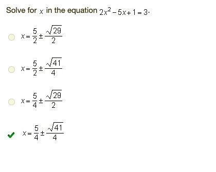 Solve for x in the equation 2 x squared minus 5 x + 1 = 3.-example-1