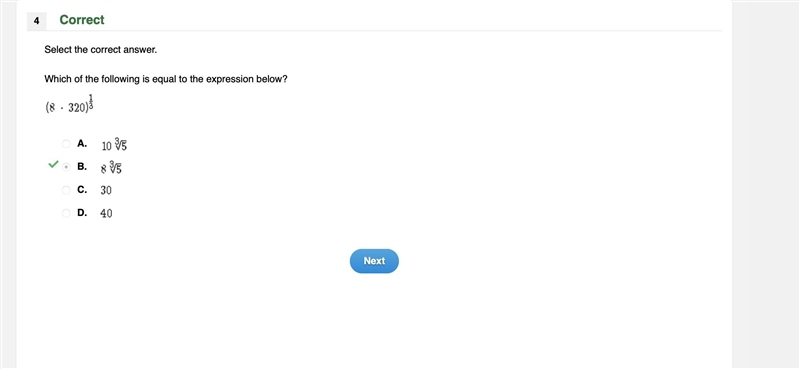 Which of the following is equal to the expression below? (8*320)1/3-example-1