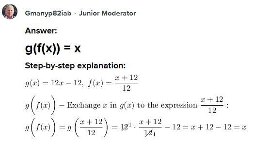 G(x)=12x-12 and f(x)=(x+12)/12. What is the g(f(x))-example-1