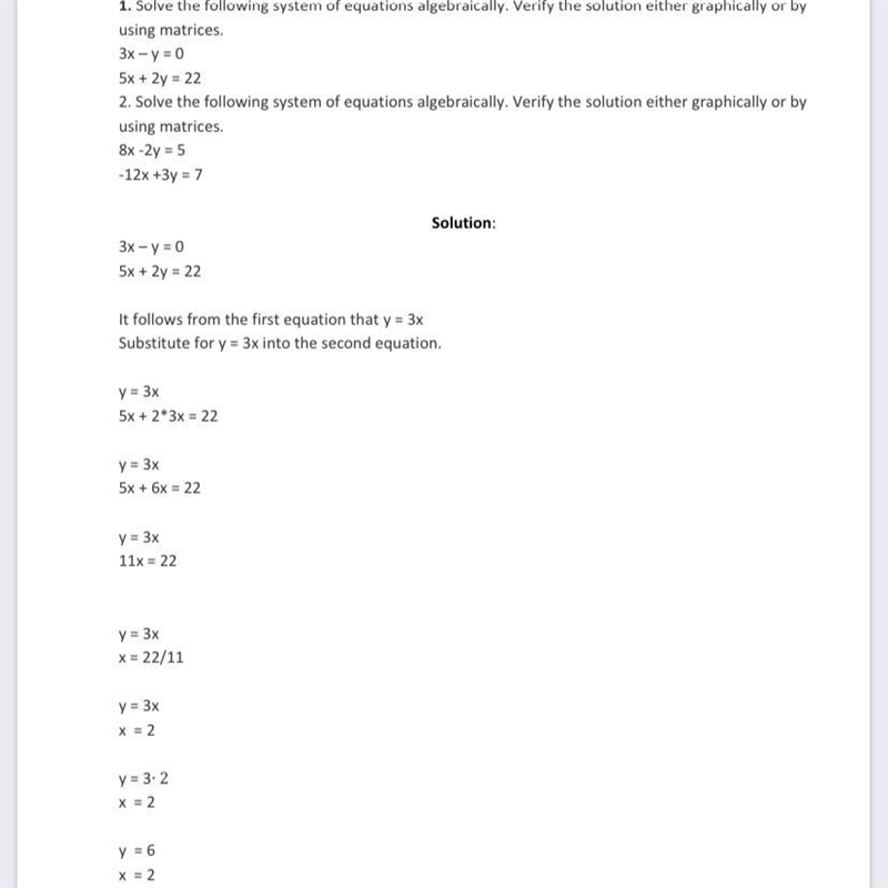 Solve the following system of equations algebraically 3×-y=0 ​-example-1