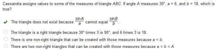 Cassandra assigns values to some of the measures of triangle ABC. If angle A measures-example-1