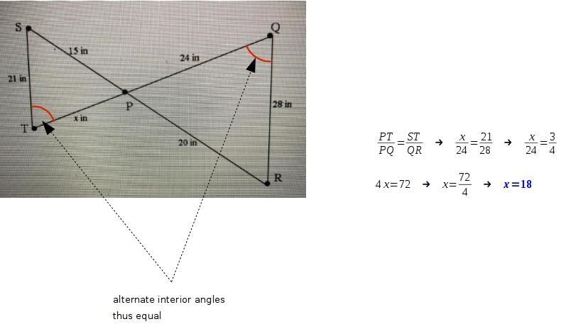 Given that PQR is similar to PTS, what is the value of x?-example-1