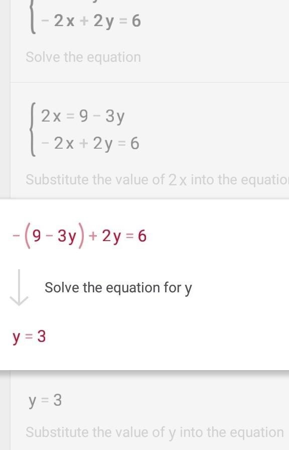 2x + 3y = 9 -2x + 2y = 6 The y-coordinate of the solution to the system shown is _____.-example-3