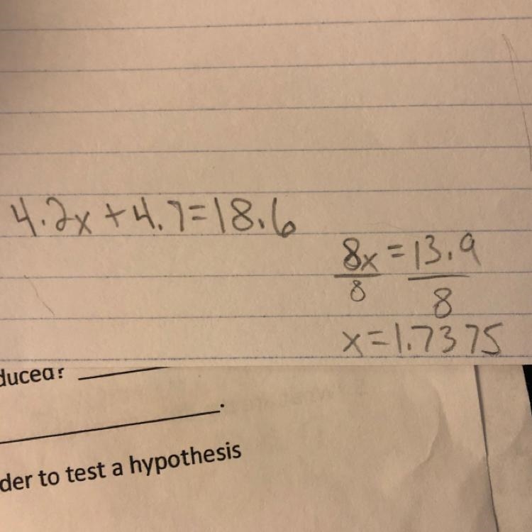 Simplify the following expression, 4.2x+4.7=18.6-example-1