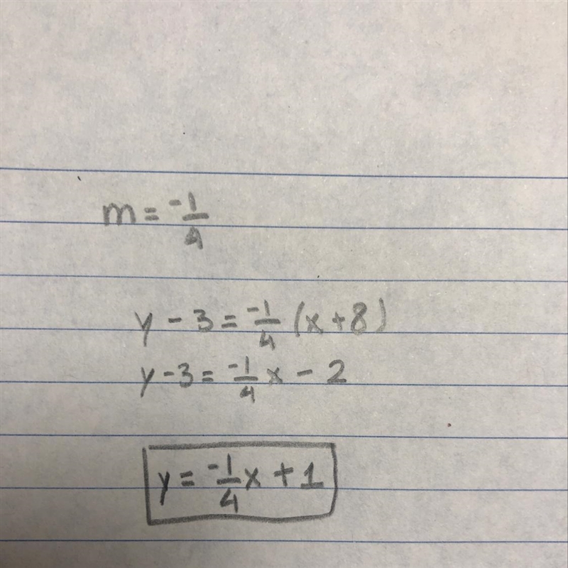 Which equation(s) represents a line that contains the point (-8,3) and is perpendicular-example-1