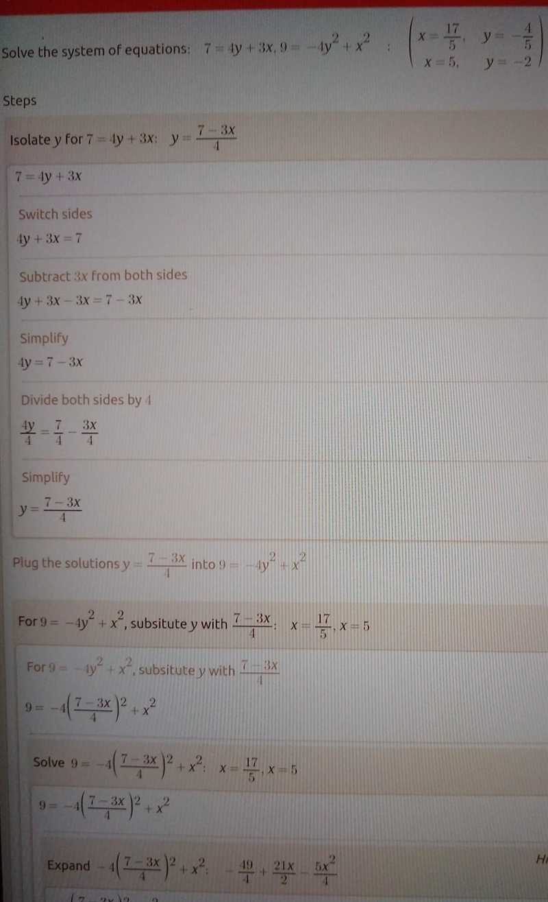 X^2- 4y² = 9 3x + 4y = 7-example-1