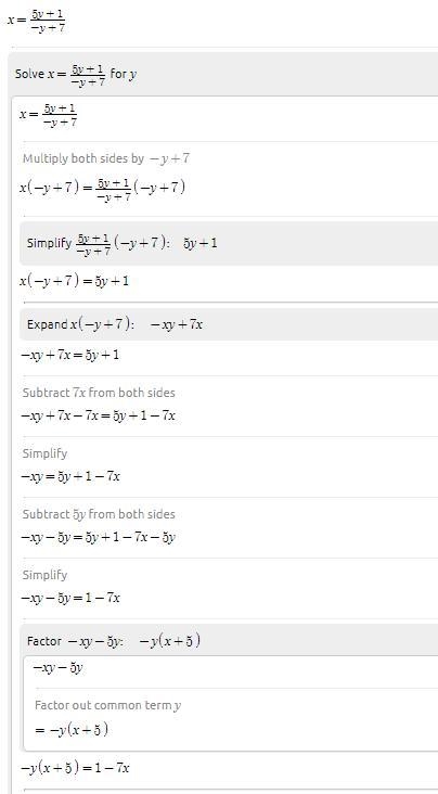 Find the inverse of f(x)= (5x+1)÷ (-x+7)​-example-1