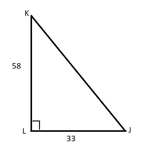 In ΔJKL, the measure of ∠L=90°, LJ = 33 feet, and JK = 58 feet. Find the measure of-example-1