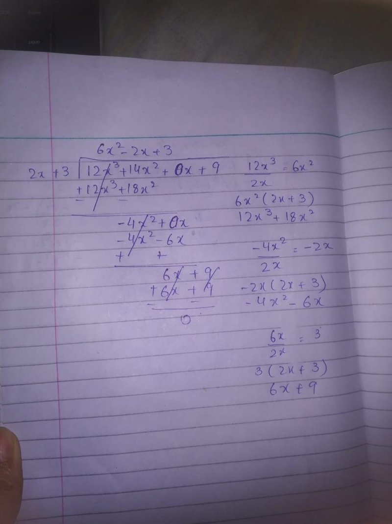 What is the quotient of the polynomials shown below? (12x^3+14x^2 +9)÷(2x+3) ​-example-1