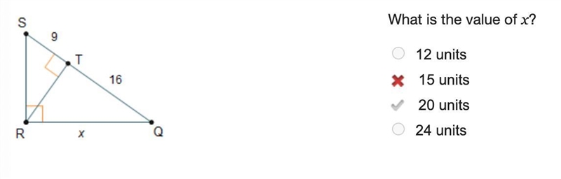 What is the value of x? 12 units 15 units 20 units 24 units-example-1