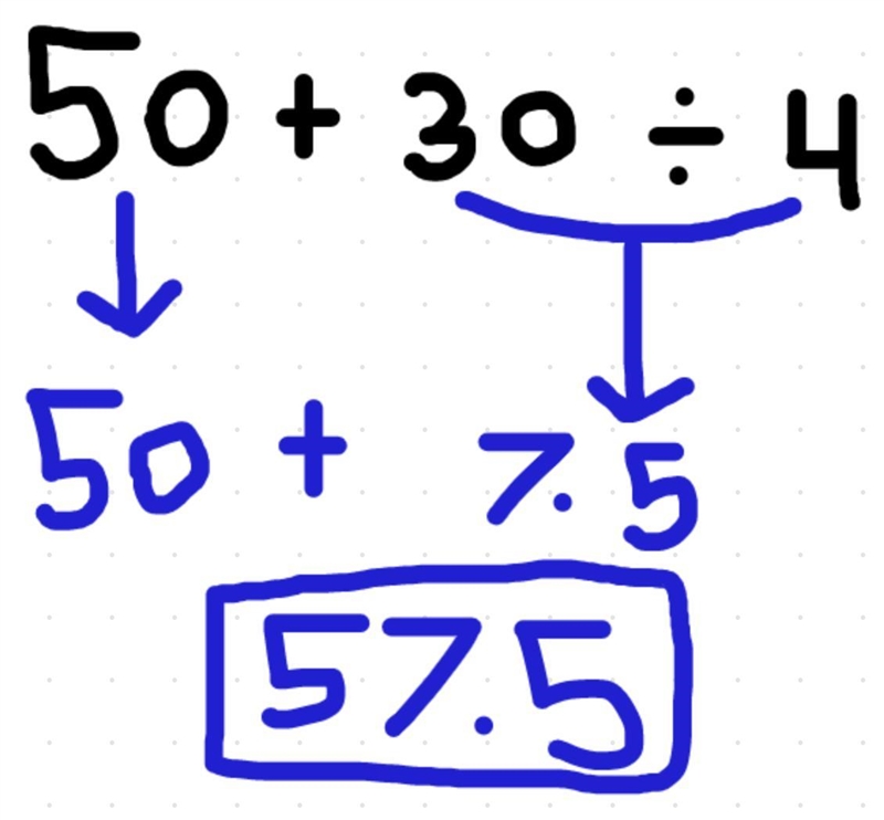 What is 50 plus 30 divided by 4-example-1