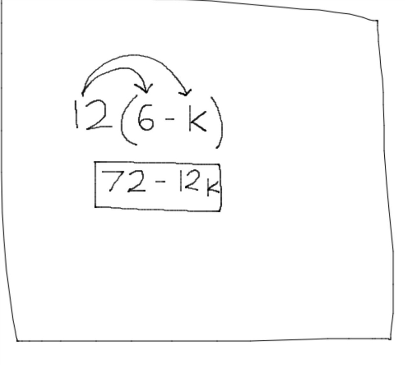 Use the Distributive Property to simplify the expression. 12(6-k)-example-1