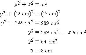 If z = 15 cm and x = 17 cm, what is the length of y?-example-1