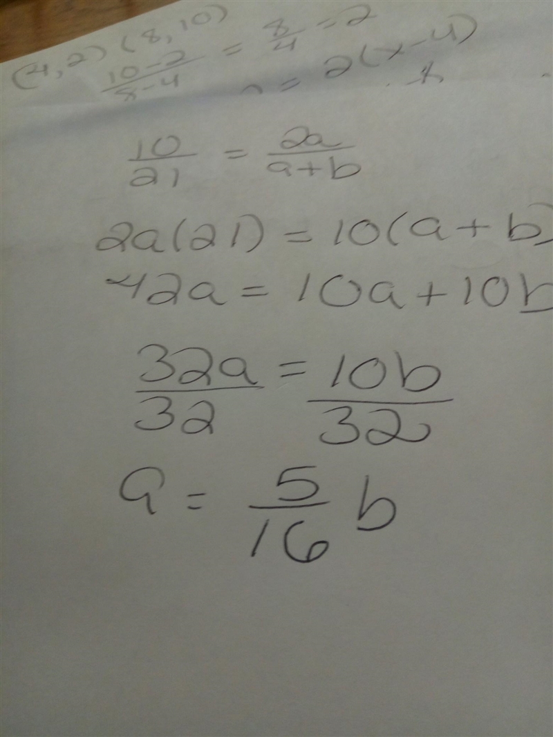 10/21 equal to 2a/a+b A. 41/10 B. 10/13 C. 5/16 D. 1/13-example-1