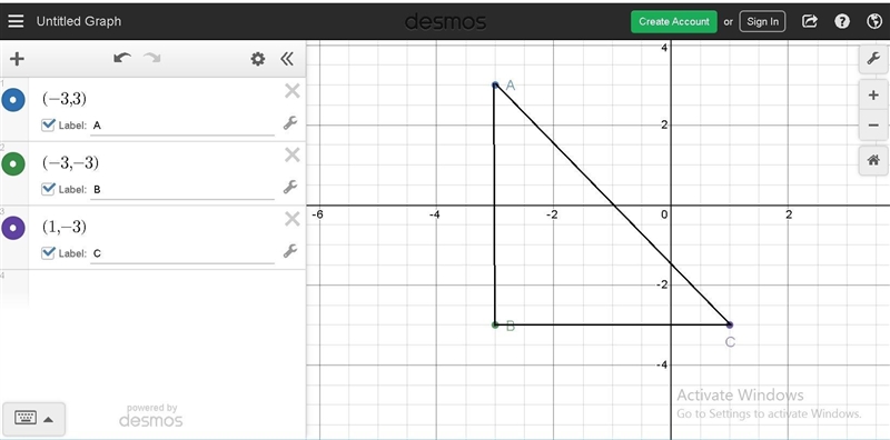 on the coordinate plane, draw a triangle ABC with vertices A(-3,3),B(-3,-3), C(1,-3), find-example-1