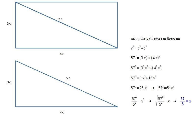 A 57-inch television screen has an aspect ratio of 4:3. Find the scale factor (x), find-example-1