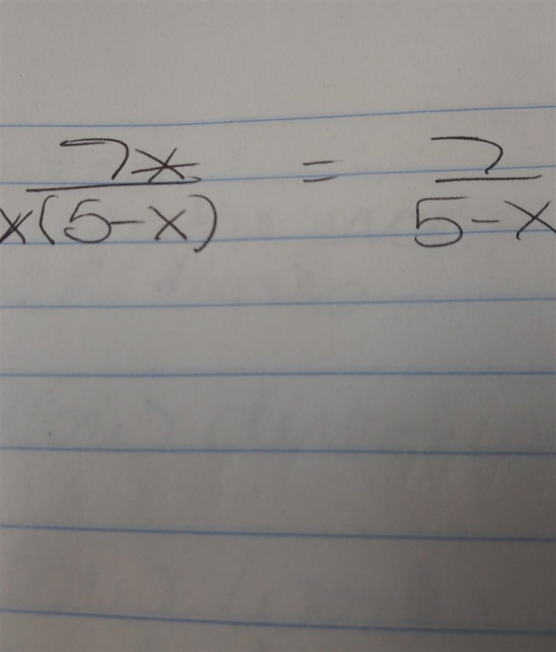 Algebraic fraction: simplify: (7x)/(5x-x^(2) )-example-1