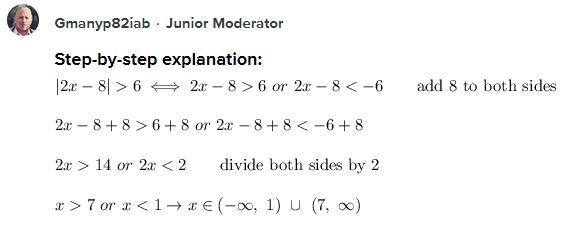 Solve for x. |2x - 8| > 6-example-2