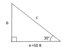 A shadow cast by a building is 50 ft long when the angle of inclination of the sun-example-1