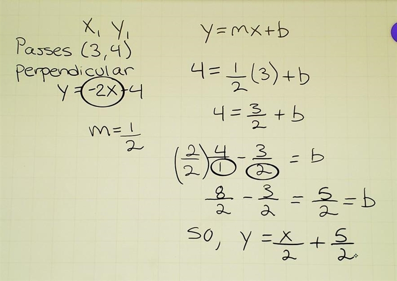 What is the equation of the line that passes through (3,4) and is perpendicular to-example-1