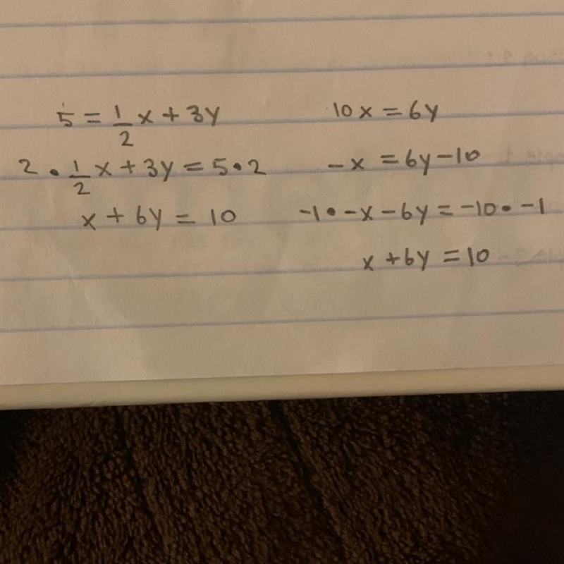 5= 1/2x+3y and 10-x=6y​-example-1