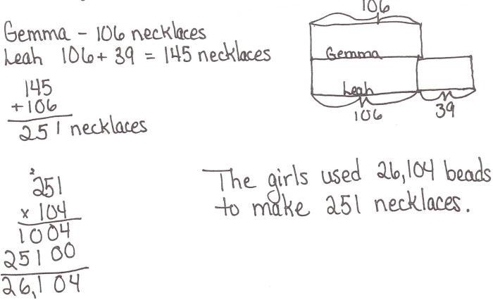 Gemma and Leah are both jewelry makers. Gemma made 106 beaded necklaces. Leah made-example-1