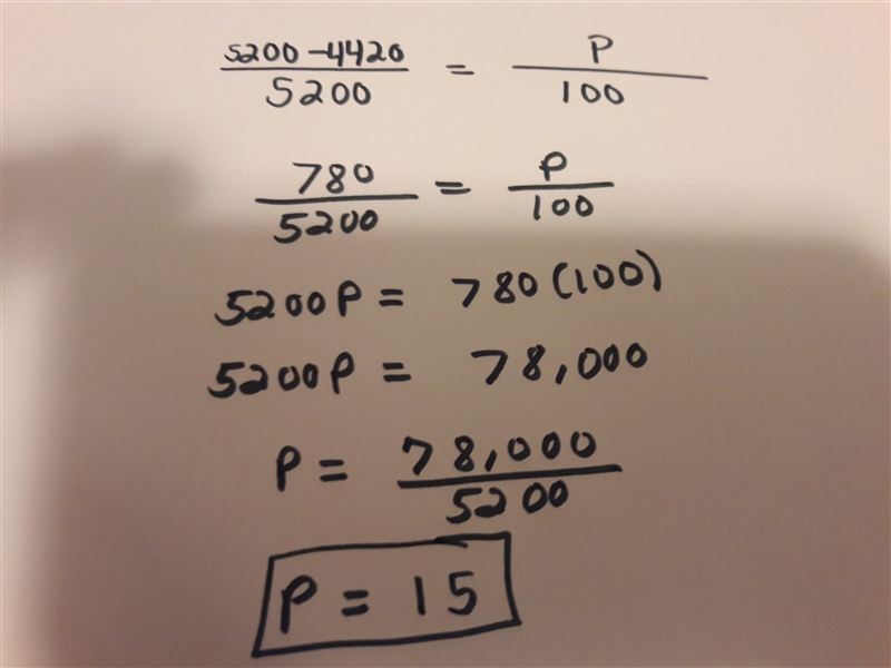 Alex originally paid $5200 for her car 1 year ago. The value of her car would is $4,420. What-example-1