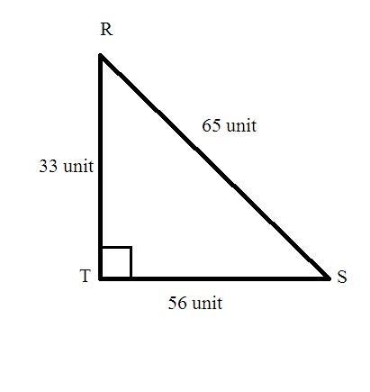 In ΔRST, the measure of ∠T=90°, TS = 56, SR = 65, and RT = 33. What is the value of-example-1