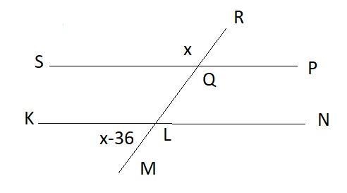 In the figure, AngleRQS Is-congruent-to AngleQLK. 3 lines are shown. Lines S P and-example-1