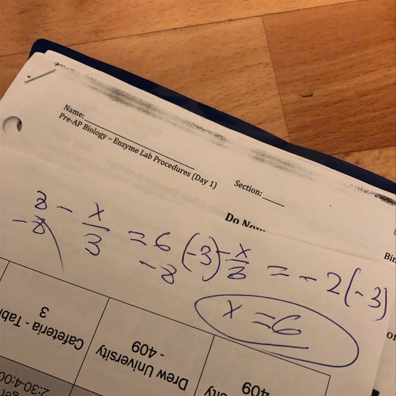 8, minus some number divided by 3, equals 6. Find the number.-example-1