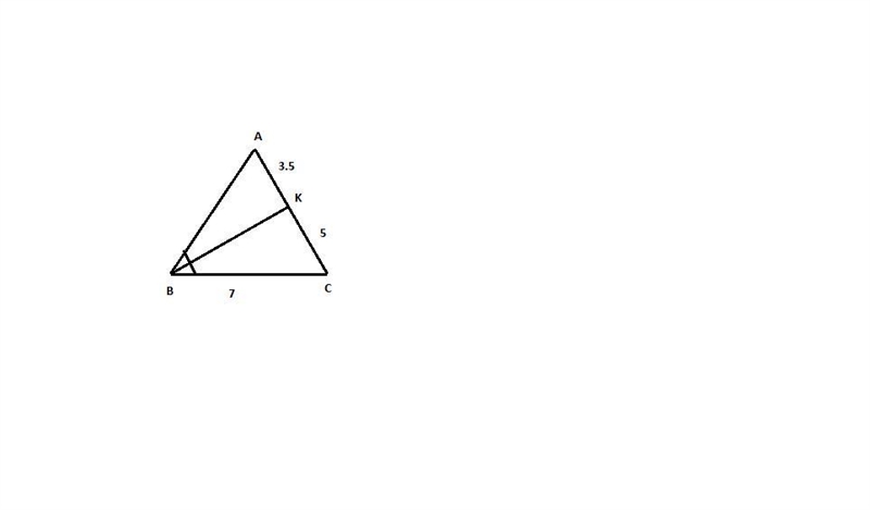 Suppose BK is an angle bisector of △ABC. Find AB if BC=7, AK=3.5, and KC=5-example-1