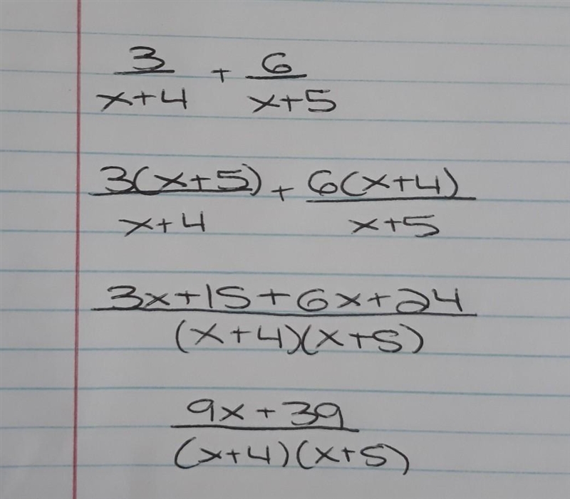 Add. 3/x+4 + 6/x+5 also show your work thank u ♡-example-1