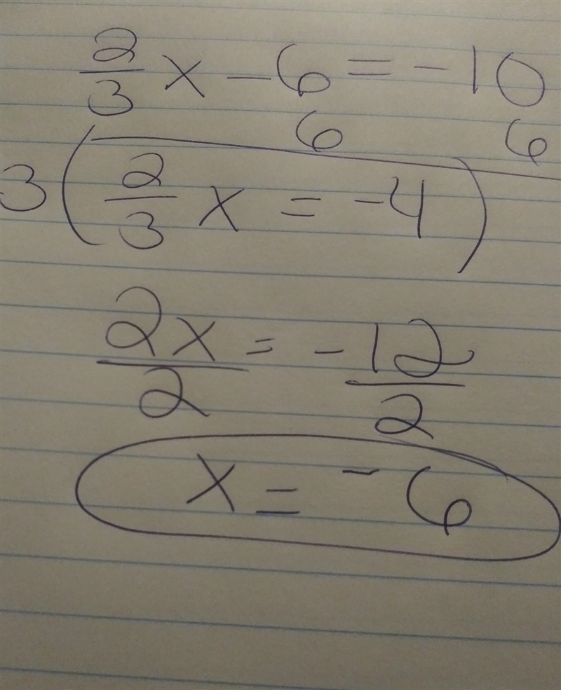 Write an equation for the following problem. Six less than two thirds of a number-example-1